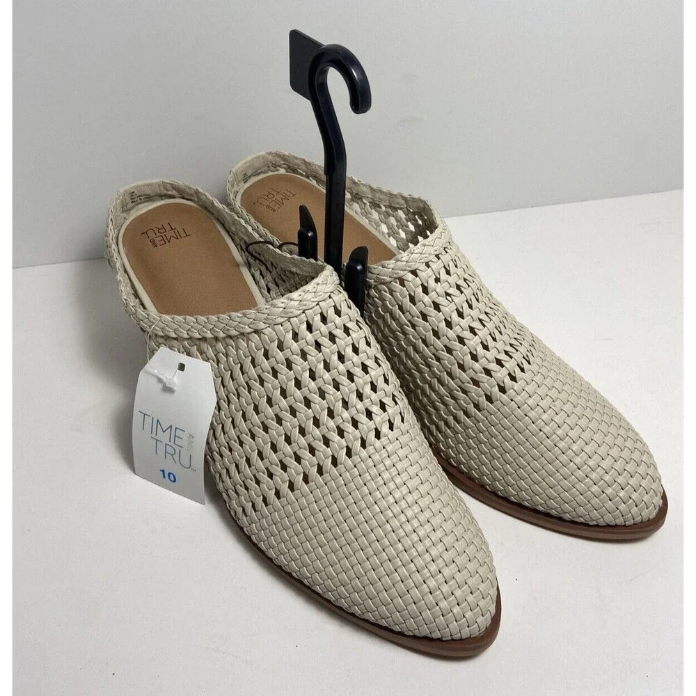 High Heel Slides Womens Size 10 Cream NWT Booties Woven Time and True